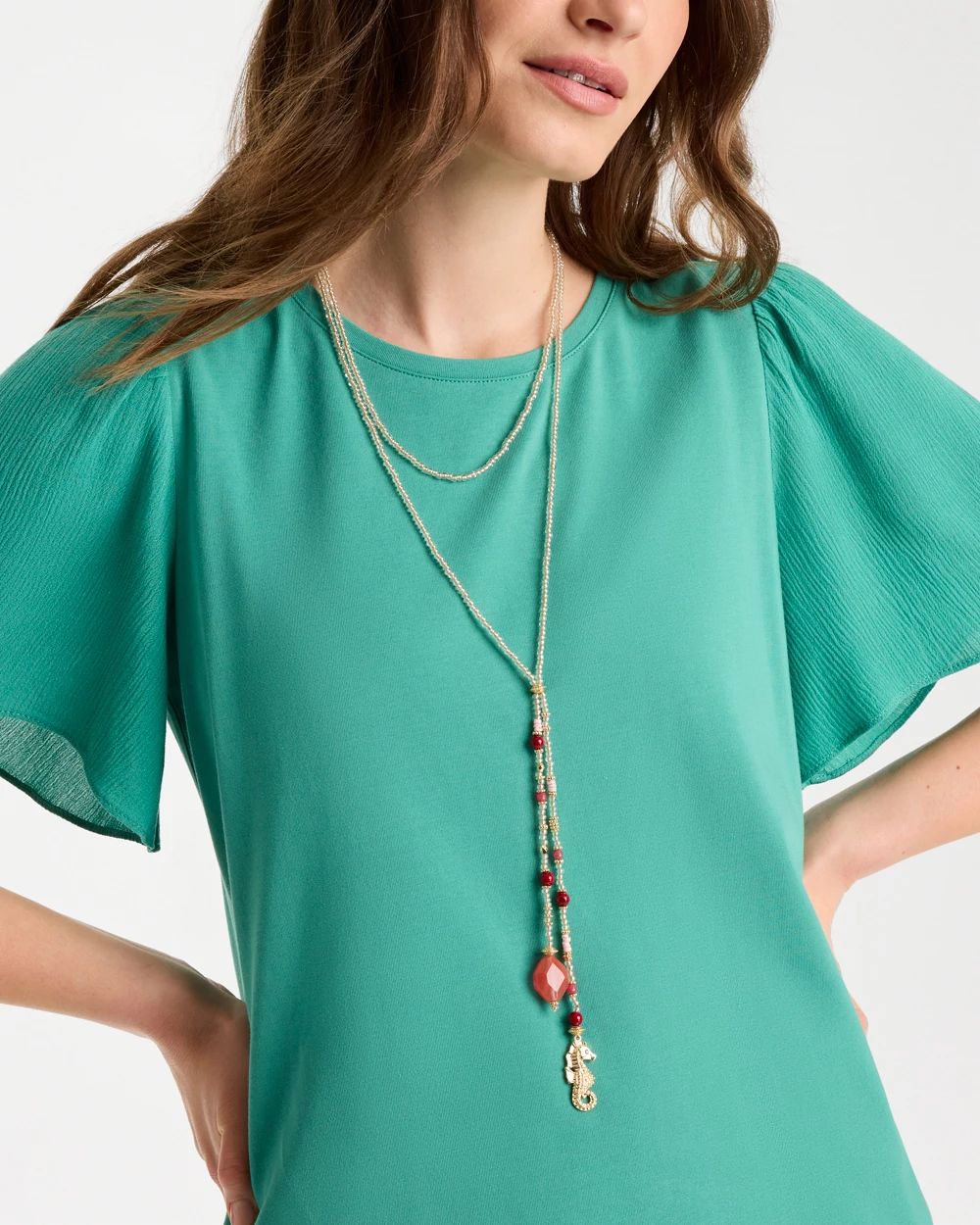 Coral Genuine Stone Y-Pendant Necklace