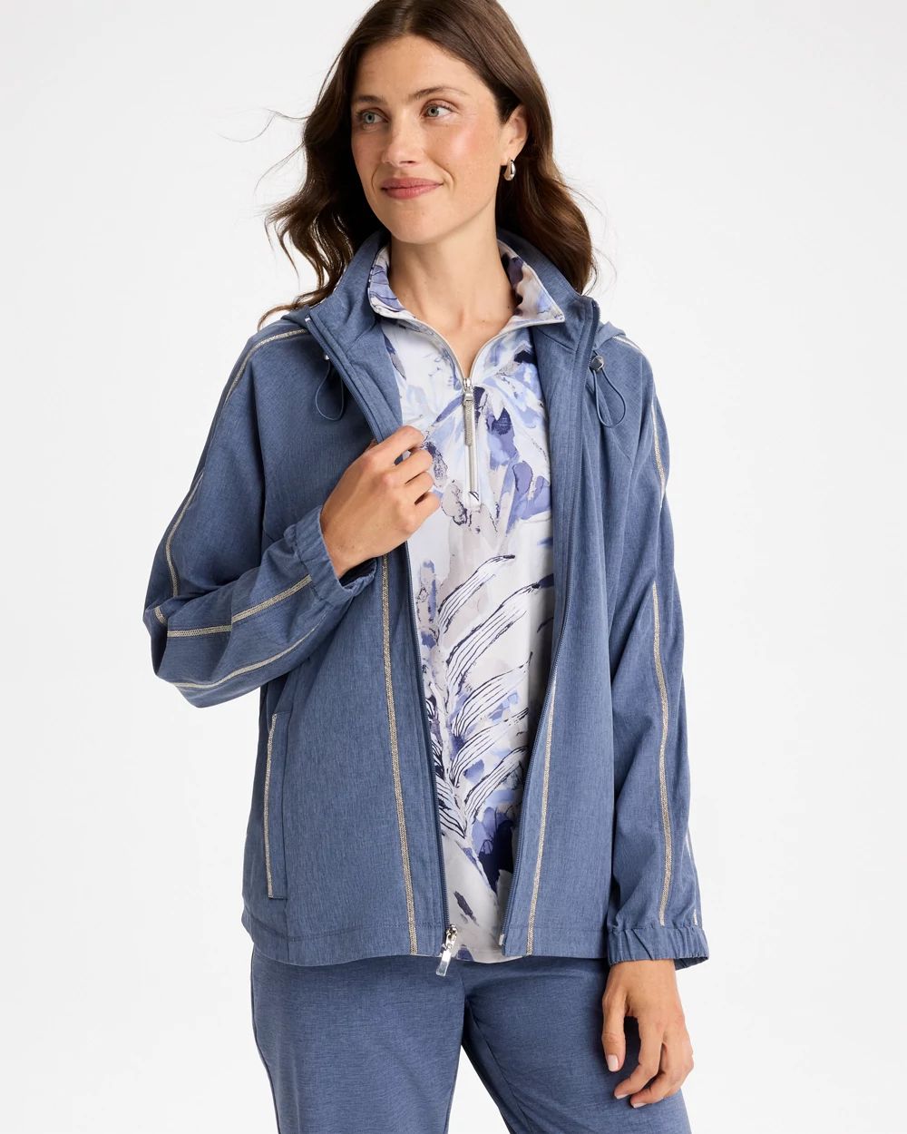 Zenergy® UPF Zip-Front Caviar Trim Jacket
