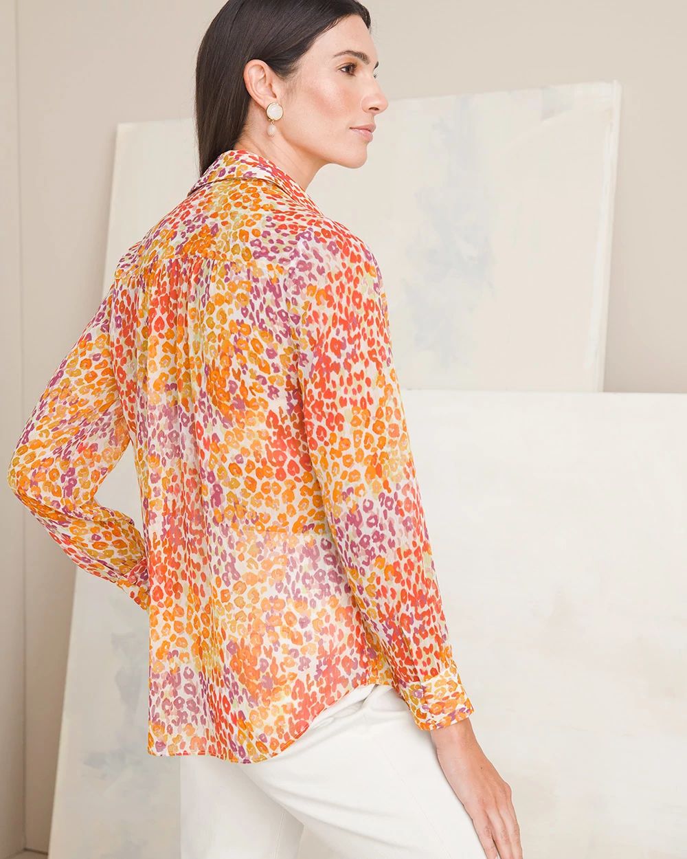 Animal-Print Crinkle Chiffon Shirt