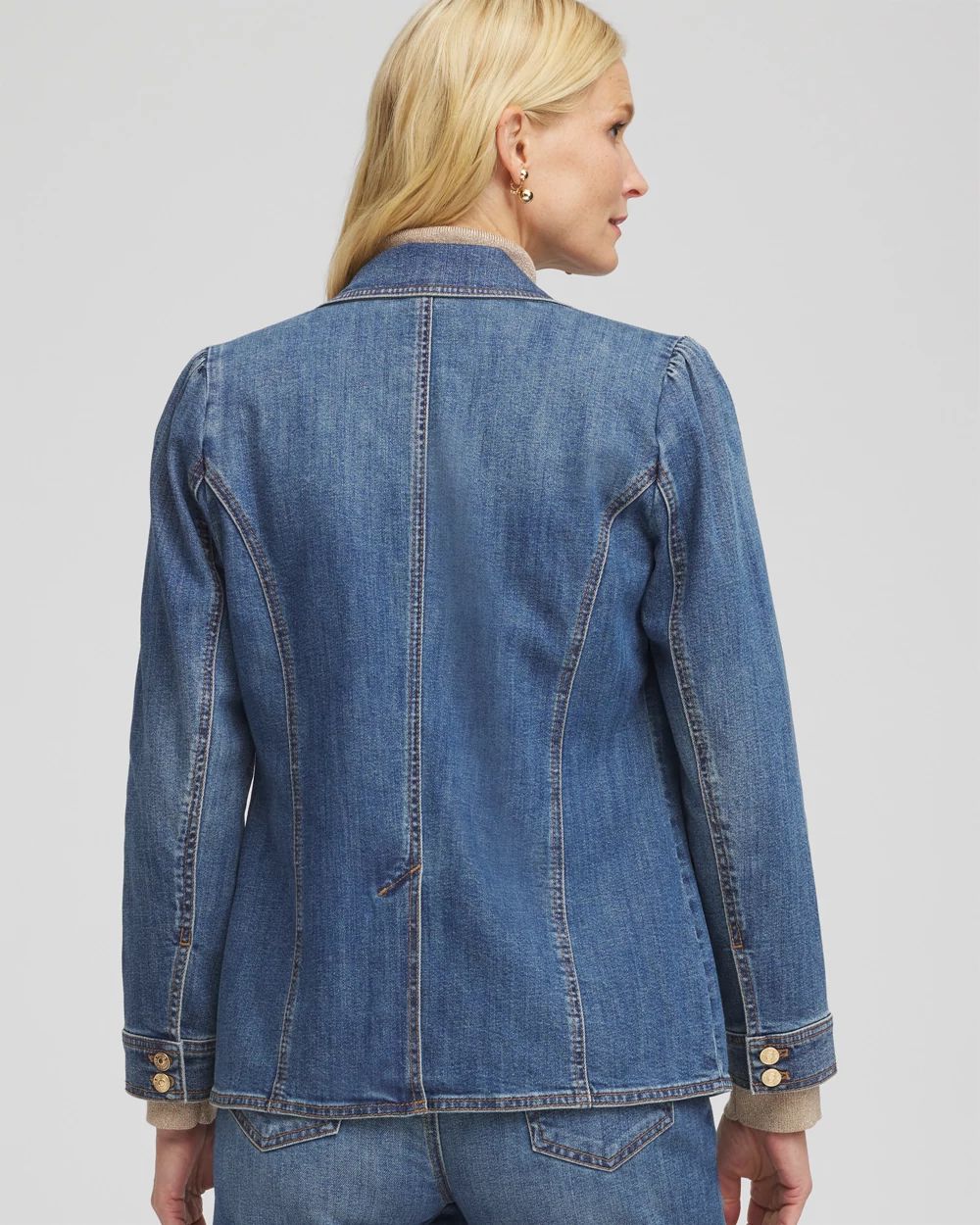 Pearl Brooch Denim Blazer click to view larger image.