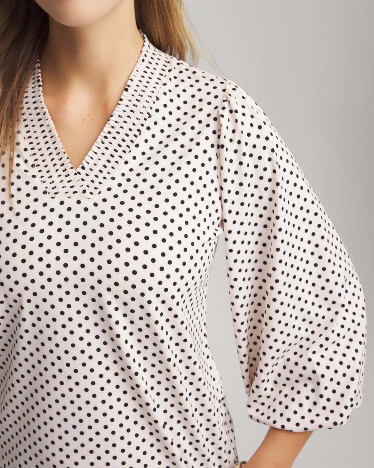 Chico's Bubble-sleeve Smocked Top In Cream