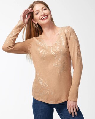 Foil Detail V-neck Pullover Sweater
