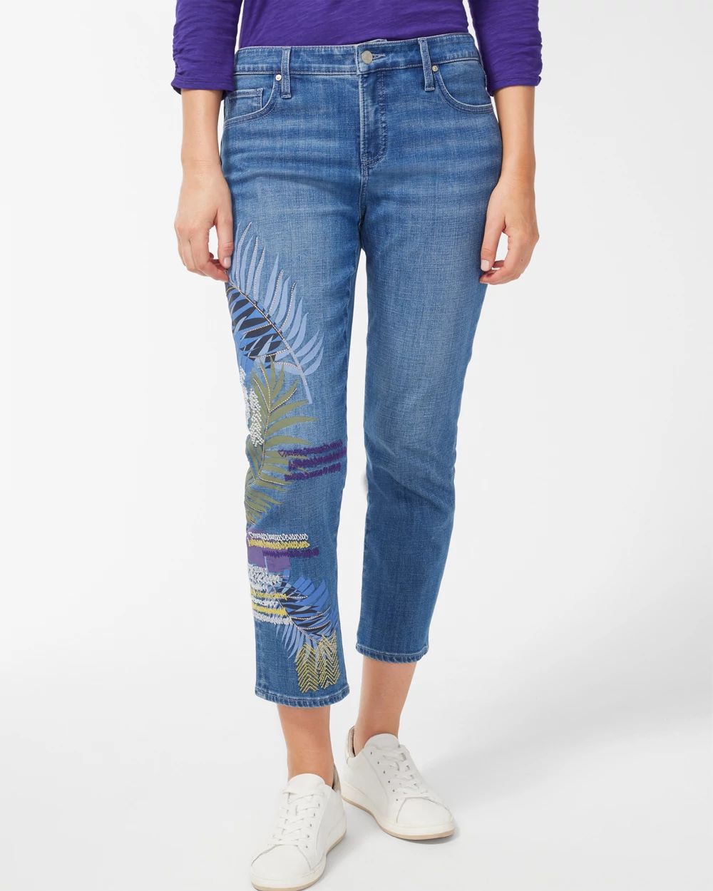 Petite Girlfriend Embroidered Palms Crops