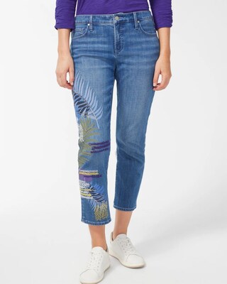 Petite Girlfriend Embroidered Palms Crops