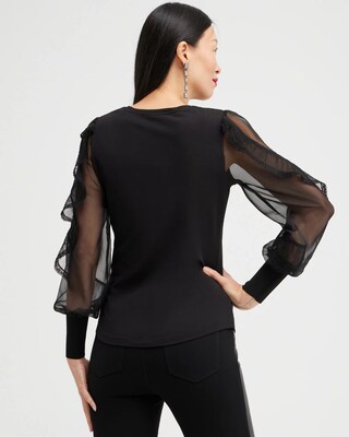 Knit Woven Ruffle Sleeve Tee
