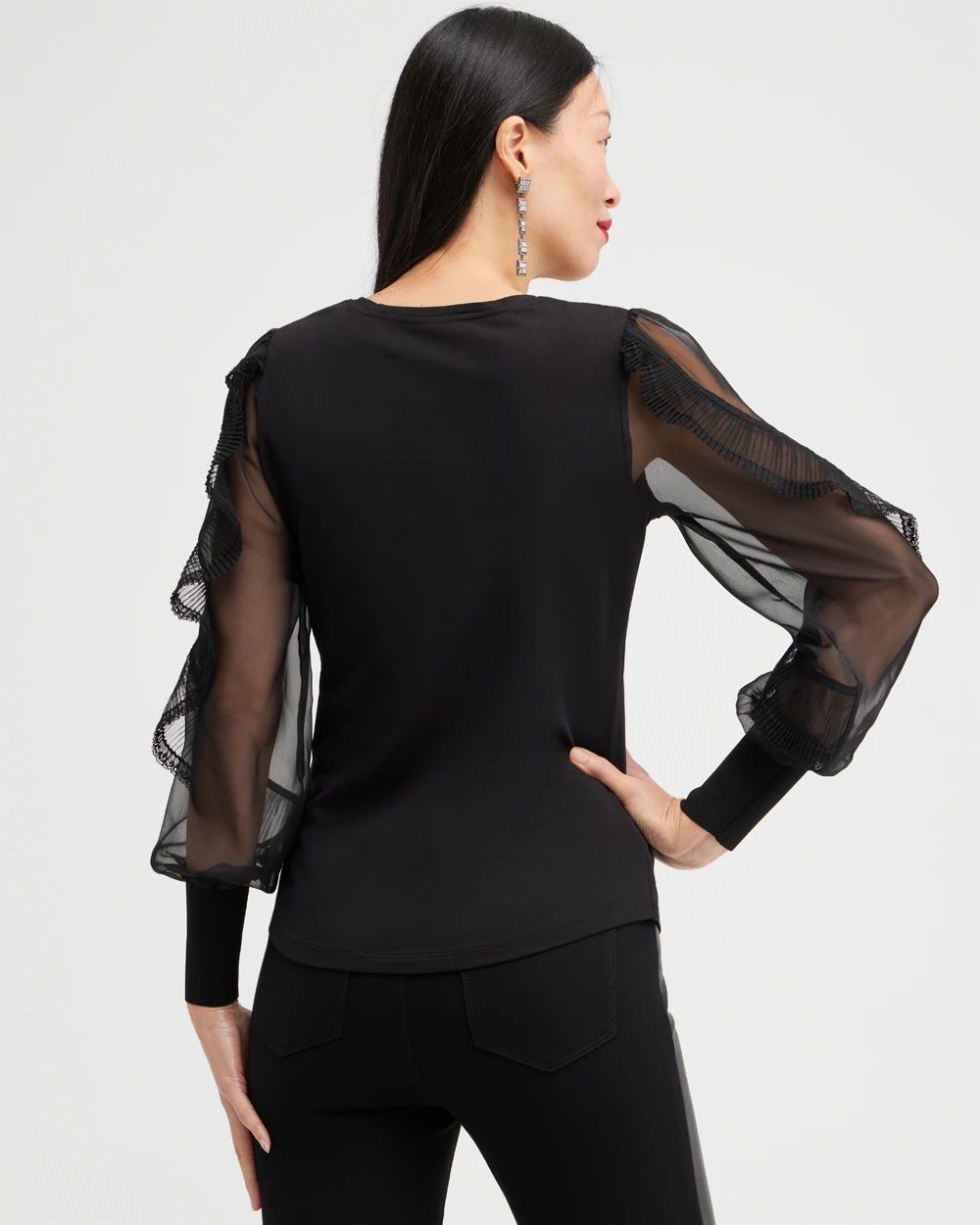 Knit Woven Ruffle Sleeve Tee