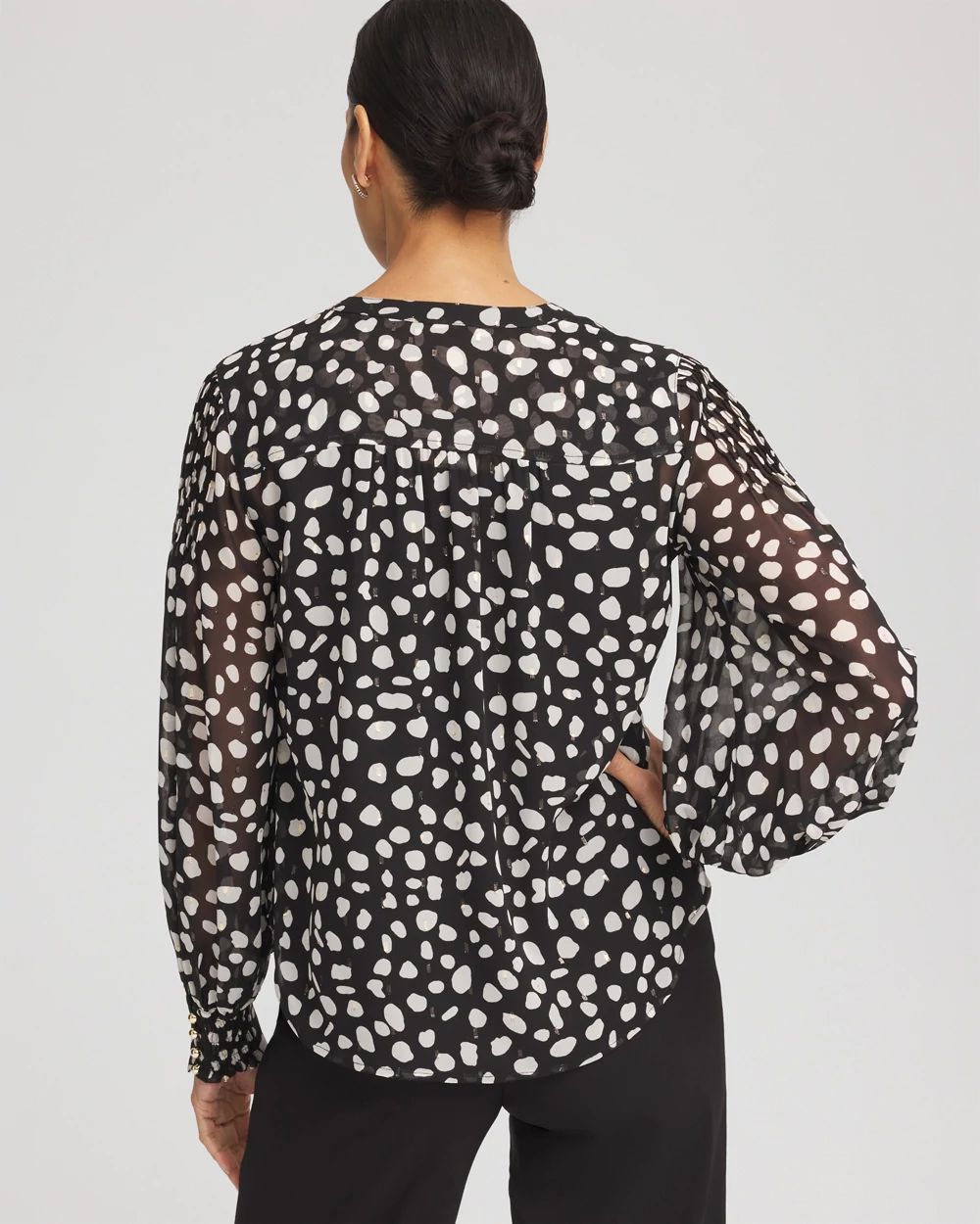 Metallic Clip Dot Pintuck Sleeve Blouse
