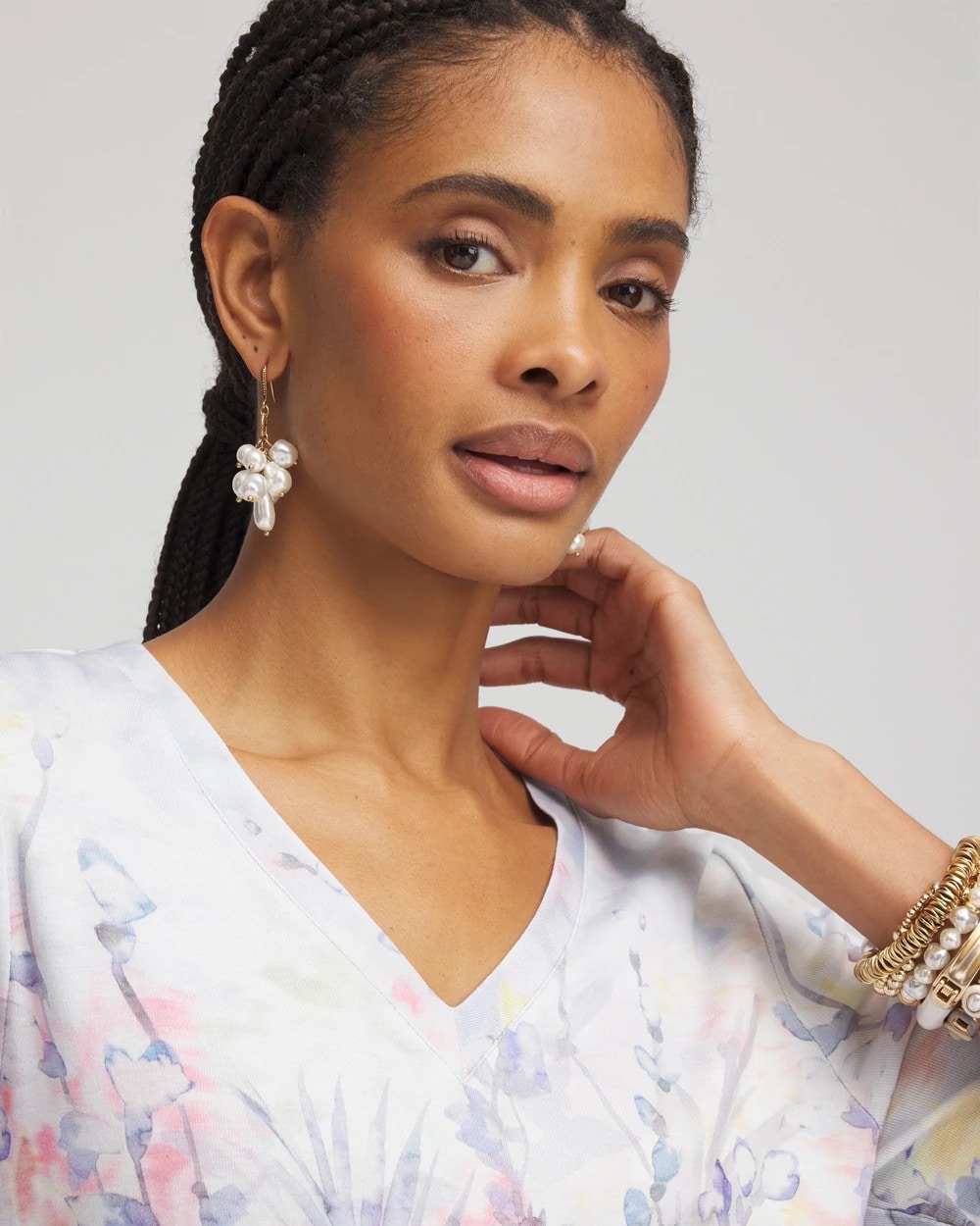 Floral V-Neck Pima Tee