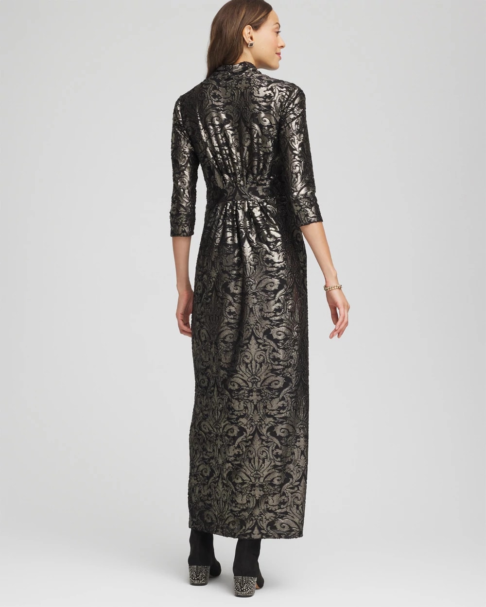 Foiled Knit Pleated Maxi Dress