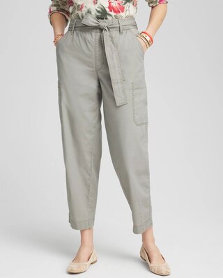 Poplin Pull-On Tapered-Leg Cropped Pants click to view larger image.