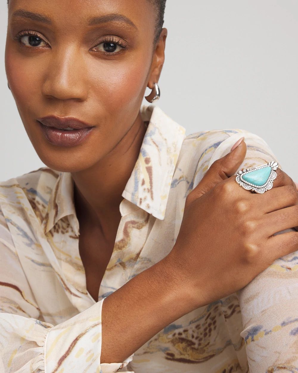 Antique Turquoise Motif Stretch Ring