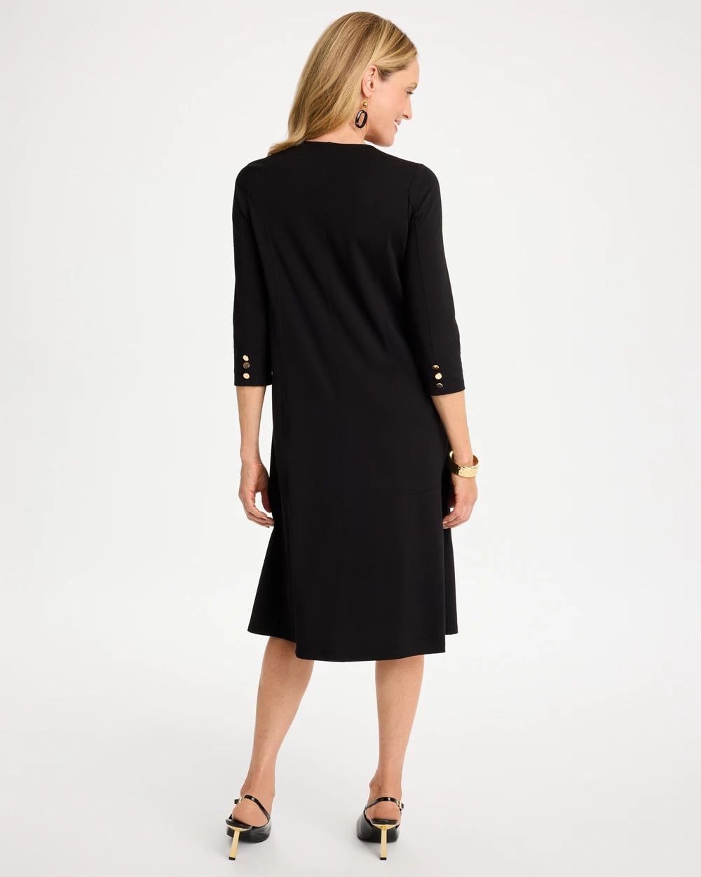 Seamed Ponte Knit 3/4 Sleeve Dress click to view larger image.