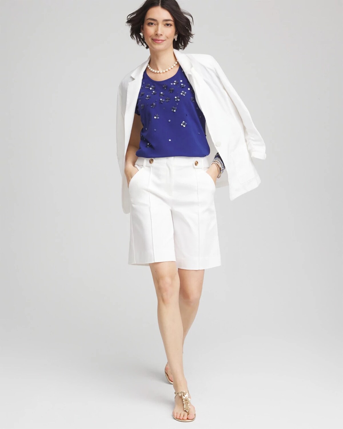 Chico's Embellished Flutter Sleeve Tee In Blue Size 20/22 | In Blue