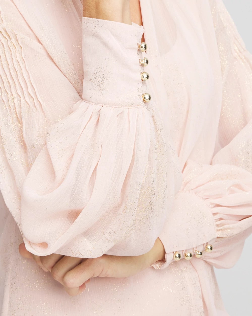 Gold Foil Chiffon Pintuck Blouse