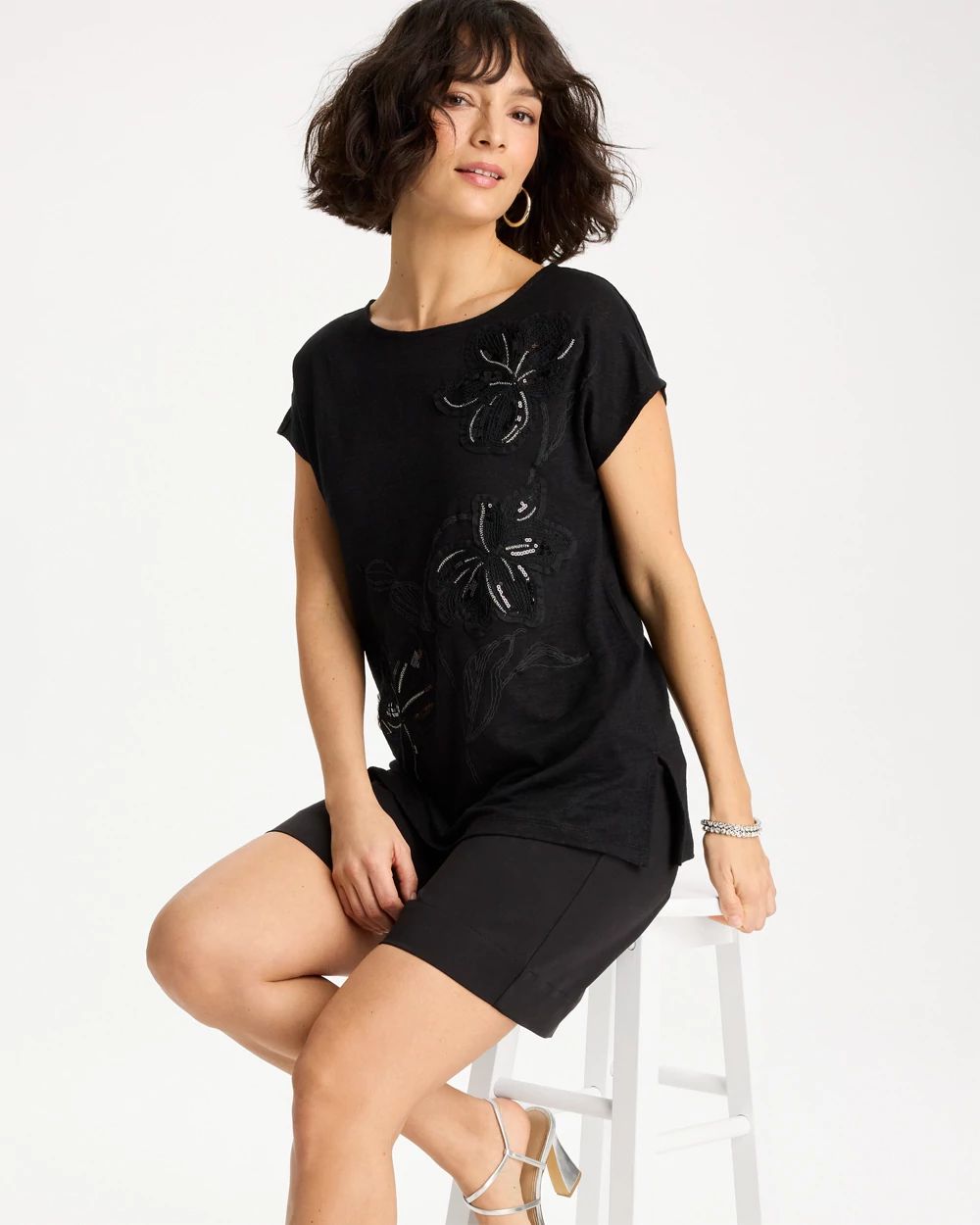 Linen Embellished Sequin Tunic click to view larger image.
