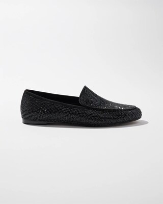 Suede Trim Rhinestone Loafers