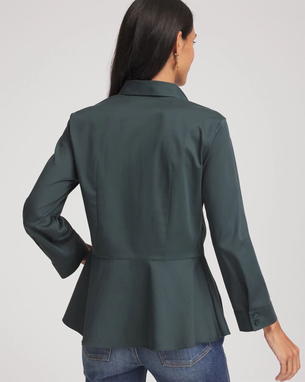 No Iron™ Peplum Stretch-Sateen Shirt click to view larger image.