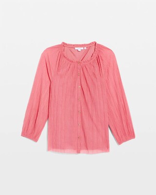 Crinkle Mesh Ruffle Neck Top click to view larger image.