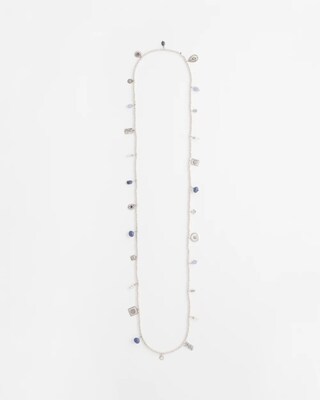 Silver-tone & Blue Stone Long Necklace click to view larger image.