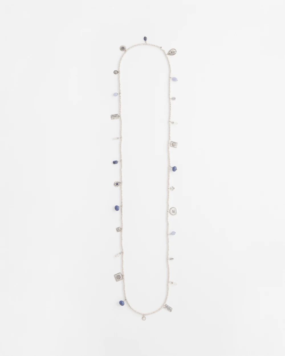 Silver-tone & Blue Stone Long Necklace