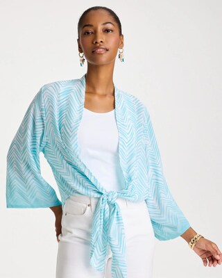 Georgette Tie-Front Chevron Kimono