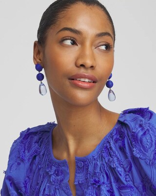 No Droop™ Blue Raffia Drop Earrings