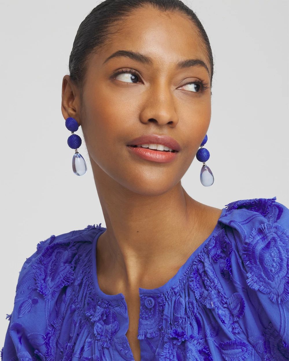 No Droop™ Blue Raffia Drop Earrings