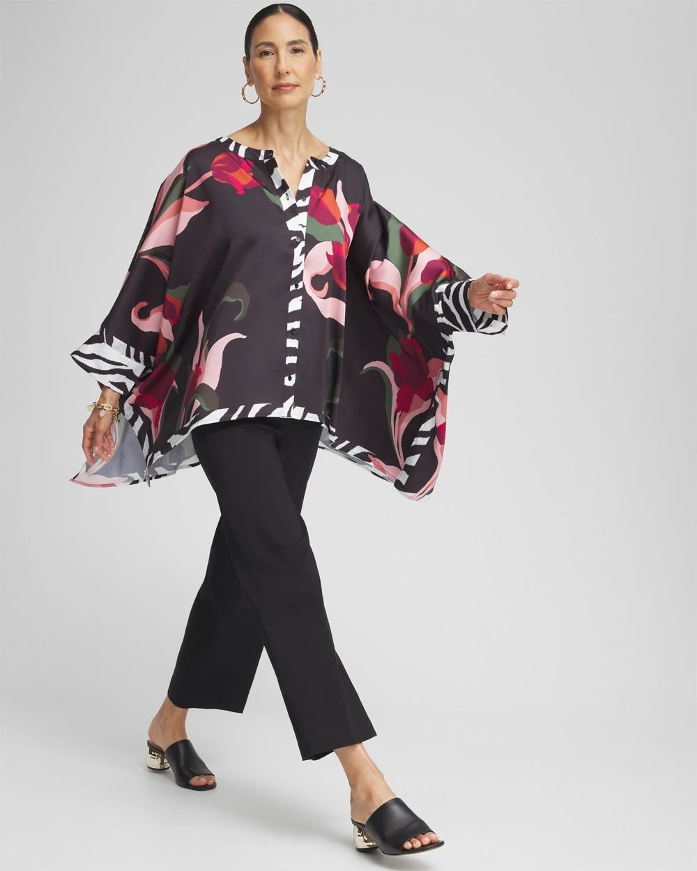 Animal Border Trim Button Poncho