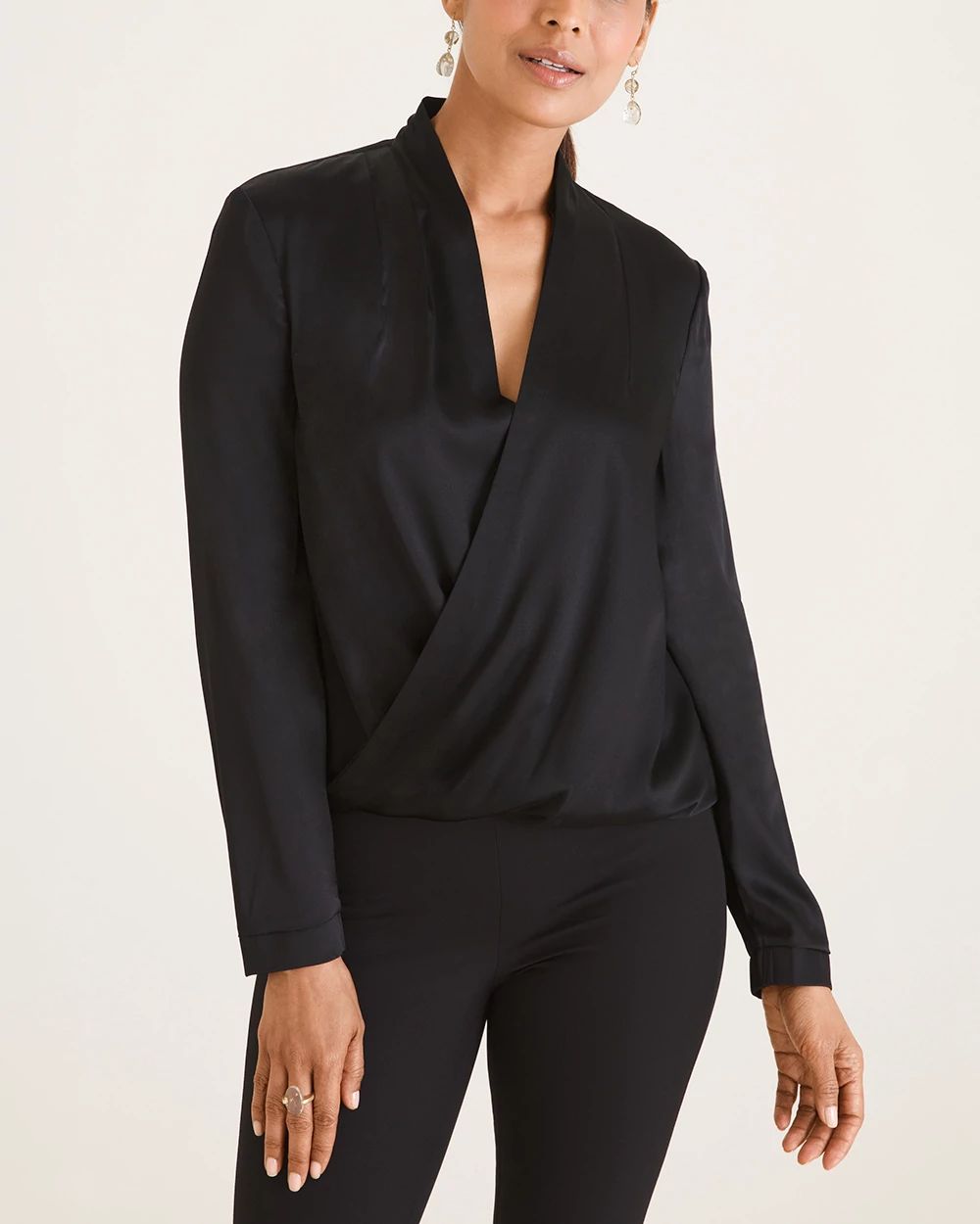 Black Label Silk-Blend Surplice Top