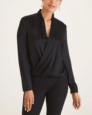 Black Label Silk-Blend Surplice Top