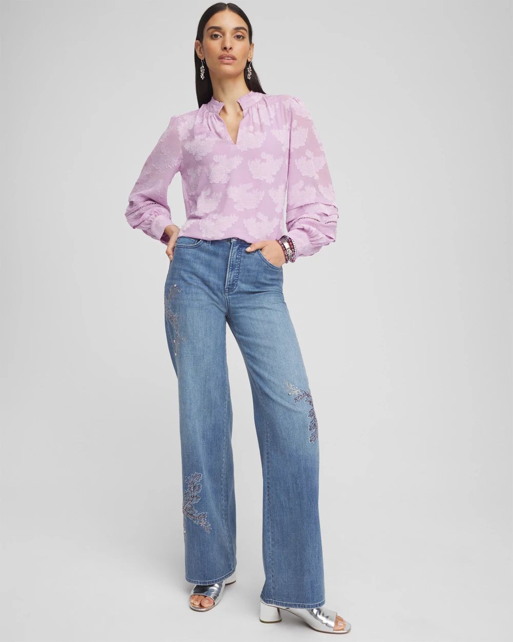 Textured Jacquard V-Neck Blouse