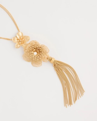 Filigree Flower Tassel Necklace click to view larger image.