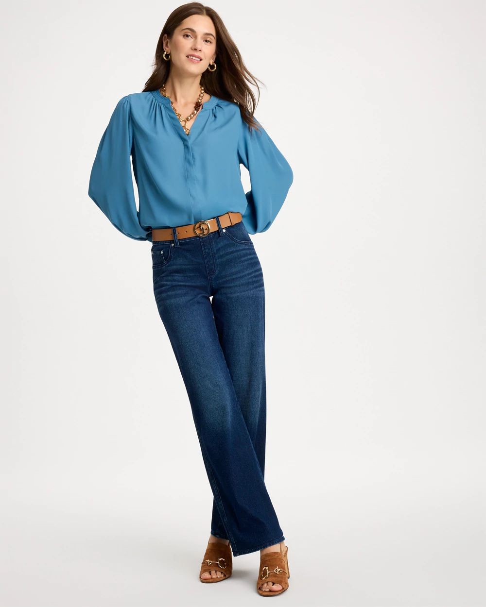 Georgette Long Billow Sleeve Blouse click to view larger image.
