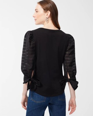 Knit Woven Sheer Sleeve Tee