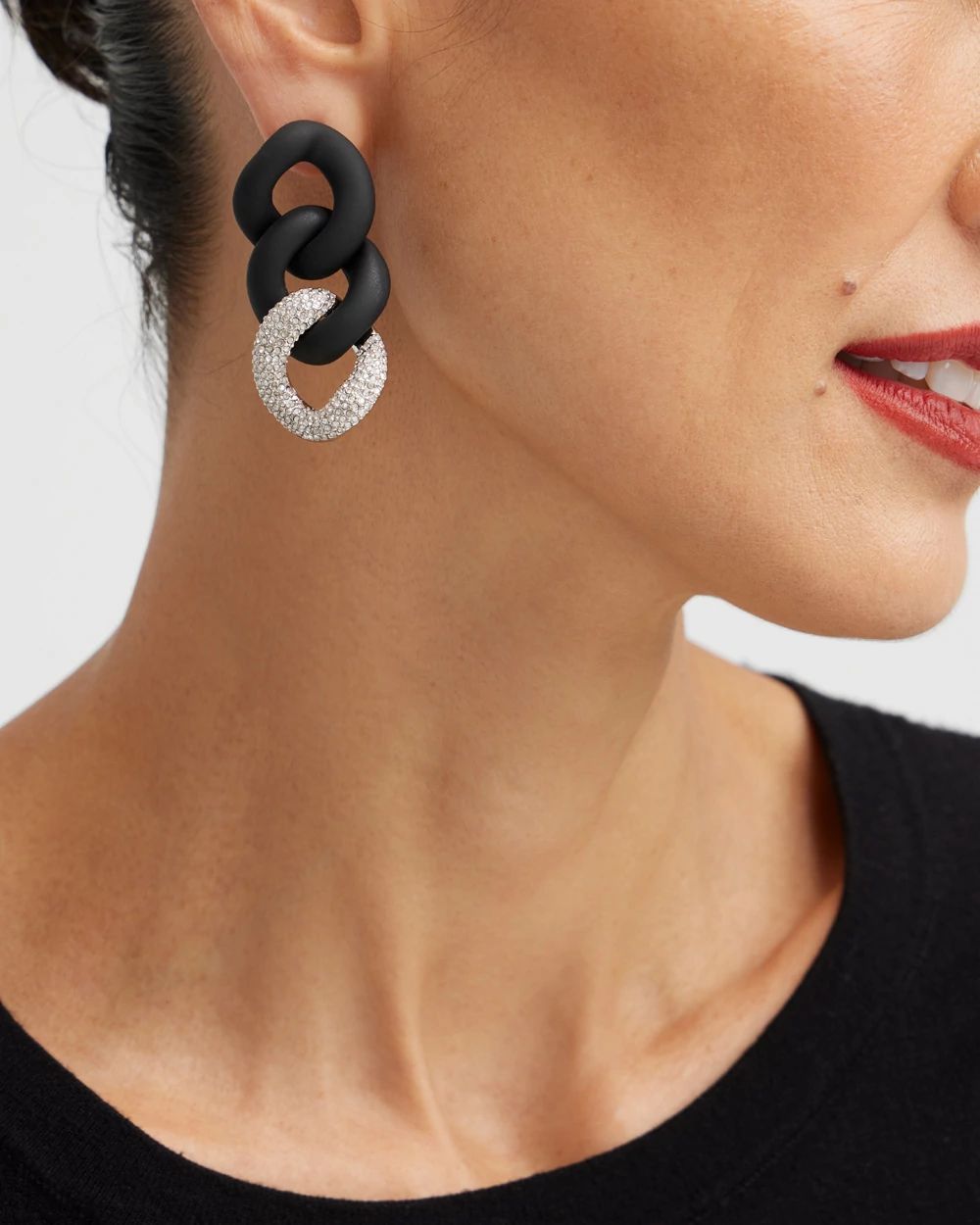 Silver Tone Pavé Link Earrings