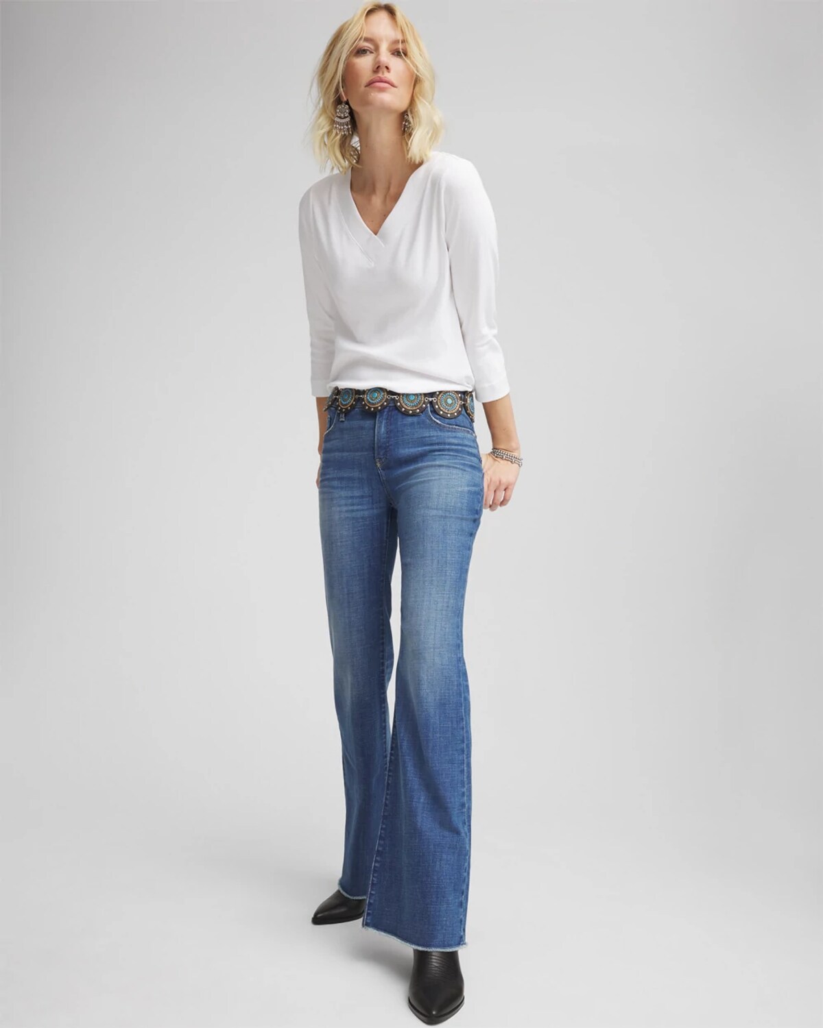 Chico's Petite Girlfriend Frayed Flared Jeans In Jessamine Indigo
