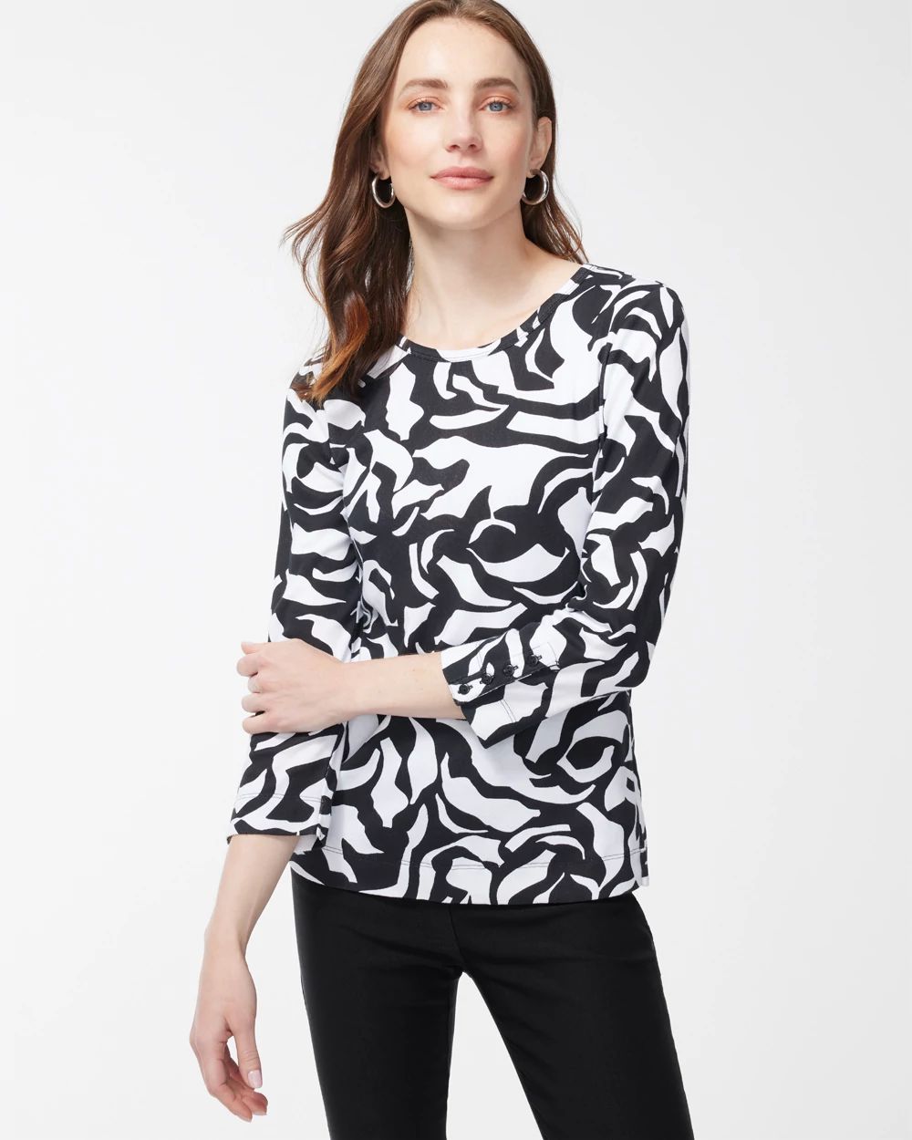 Pima Floral 3/4 Sleeve Everyday Tee