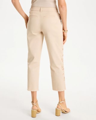 Relaxed Embroidered Fray Crop Pant click to view larger image.