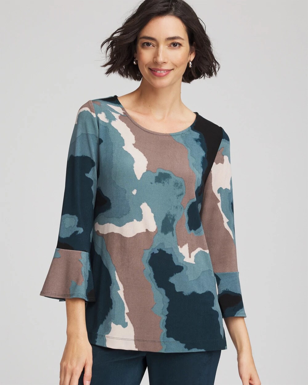 Chico's Travelers™ Crystal Flounce Sleeve Tunic In Teal Shadow