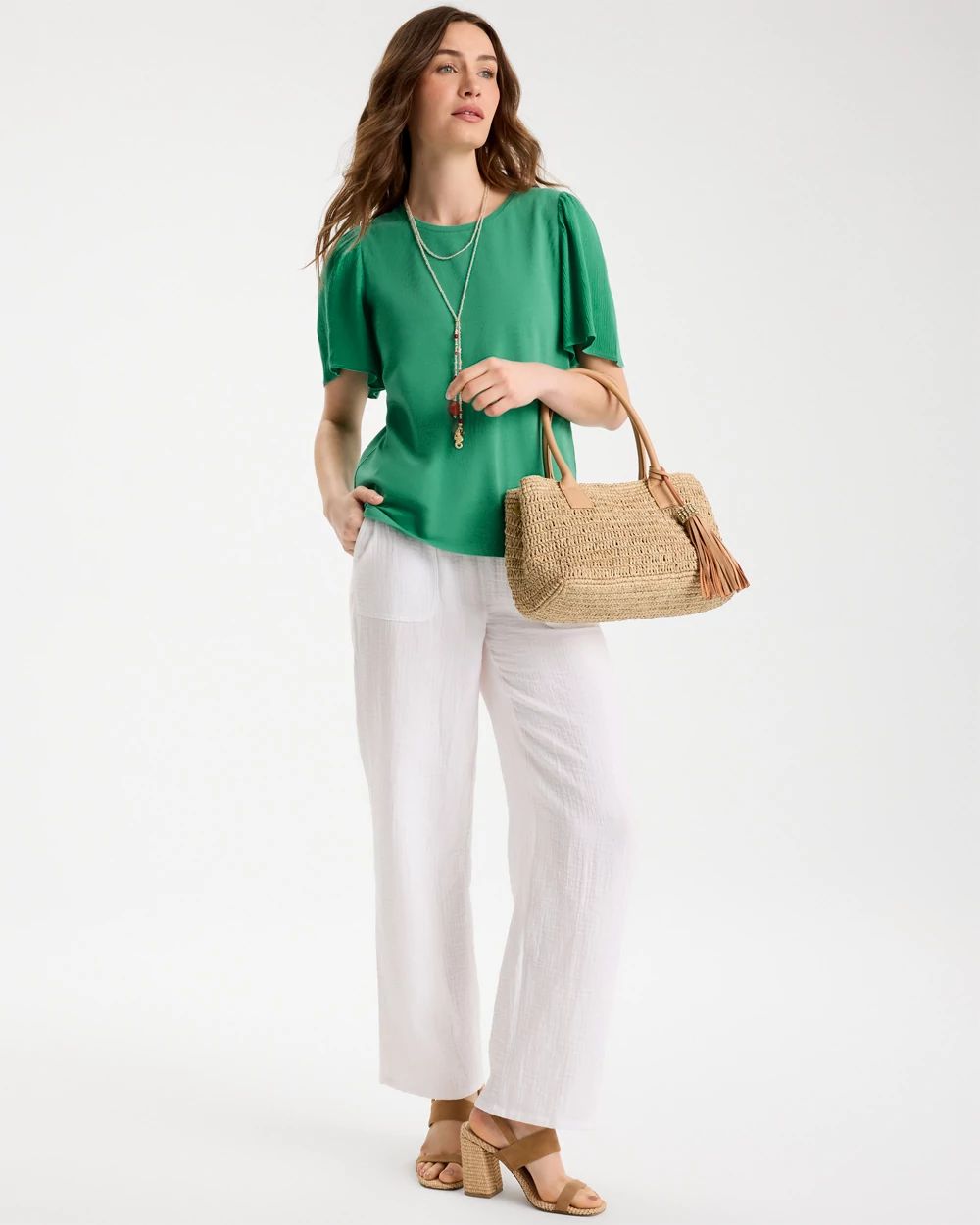 Gauze Sleeve Soft-Stretch Tee click to view larger image.