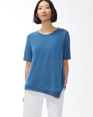 Asymmetrical Hem Washed Denim Tee