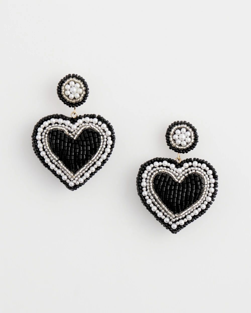 Black Beaded Heart Drop Earrings