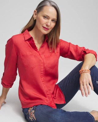 Twill Fringe Hem Shirt click to view larger image.