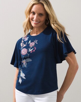 Embroidered Flare Sleeve Tee
