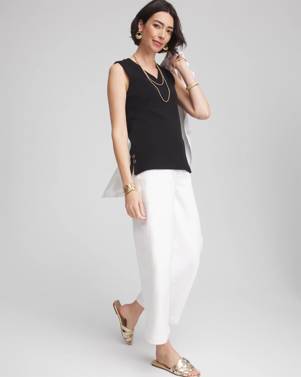 Sleeveless V-Neck Button Tank