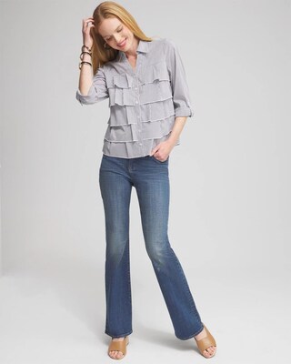 Poplin Stripe Ruffle Shirt