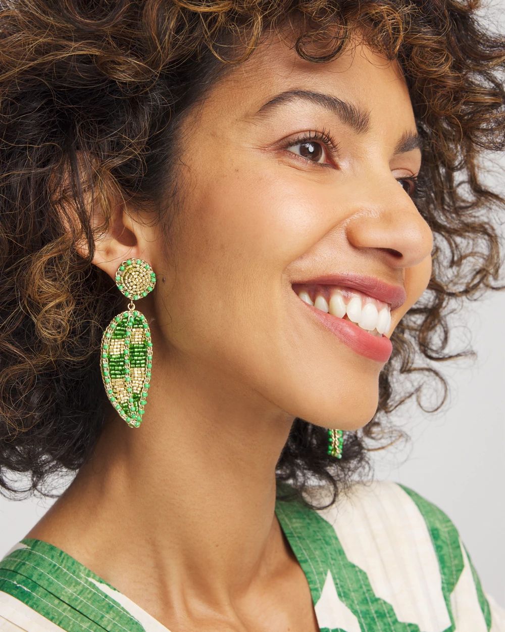 No Droop® Glass Bead Leaf Earrings