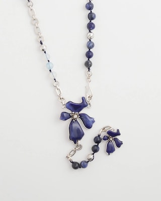 Blue Flower Long Y-Necklace click to view larger image.