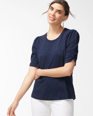 Gathered Sleeve Slub Tee