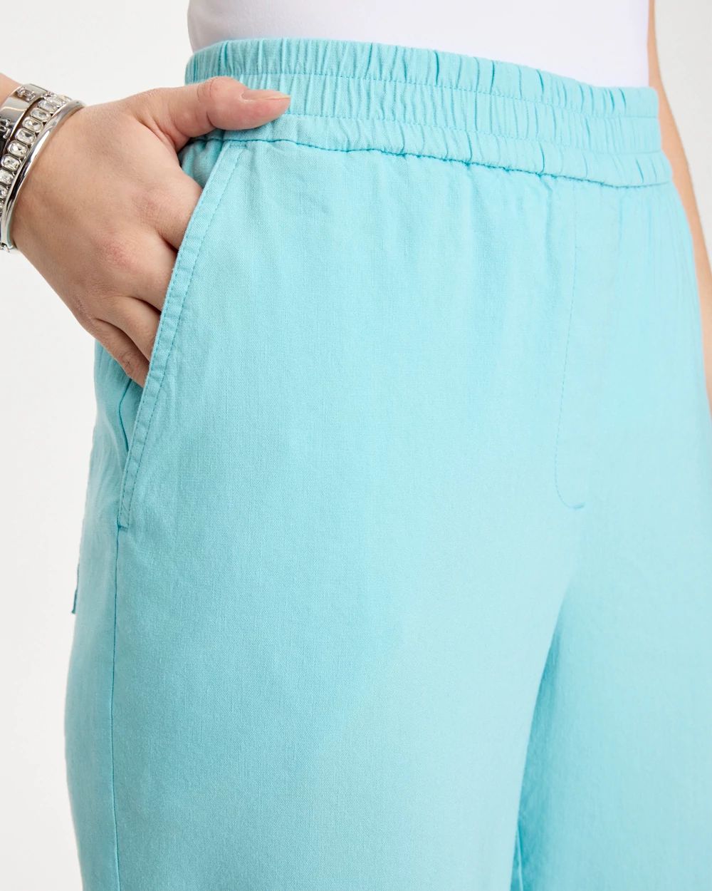 Soft-Stretch Linen Straight Tapered Ankle Pants